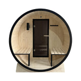 Aleko Outdoor White Finland Pine Traditional Barrel Sauna with Black Accents & Front Porch Canopy - 3-5 Person Capacity SB5PINECPBLK-AP