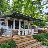 Aleko Retractable White Frame Patio Awning - 12 x 10 Feet - Forest Green