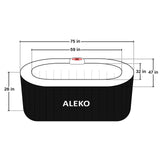 Aleko Oval Inflatable Jetted Hot Tub with Drink Tray and Cover - 2 Person - 145 Gallon - Black and White