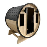 Aleko Outdoor White Finland Pine Traditional Barrel Sauna with Black Accents - 3-4 Person Capacity SB4PINEBLK-AP