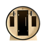 Aleko Outdoor White Finland Pine Traditional Barrel Sauna with Black Accents - 3-4 Person Capacity SB4PINEBLK-AP