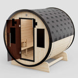Aleko Outdoor White Finland Pine Traditional Barrel Sauna with Black Accents - 3-4 Person Capacity SB4PINEBLK-AP