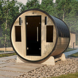 Aleko Outdoor White Finland Pine Traditional Barrel Sauna with Black Accents - 3-4 Person Capacity SB4PINEBLK-AP