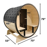 Aleko Outdoor White Finland Pine Traditional Barrel Sauna with Black Accents & Front Porch Canopy - 3-5 Person Capacity SB5PINECPBLK-AP