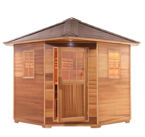 Aleko Canadian Red Cedar Wet Dry Outdoor Sauna with Asphalt Roof - 8 kW UL Certified Heater - 8 Person
