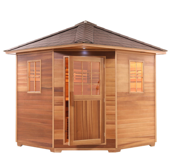 Aleko Canadian Red Cedar Wet Dry Outdoor Sauna with Asphalt Roof - 8 kW UL Certified Heater - 8 Person