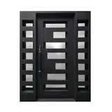 Aleko Iron Square Top Geometric-Embossed Single Door with Frame and Threshold - 81 x 62 x 6 Inches - Matte Black