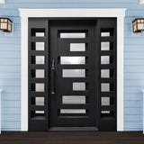 Aleko Iron Square Top Geometric-Embossed Single Door with Frame and Threshold - 81 x 62 x 6 Inches - Matte Black