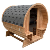 Aleko Outdoor Rustic Cedar Barrel Steam Sauna - Front Porch Canopy - UL Certified - 4 Person SB4CED-AP