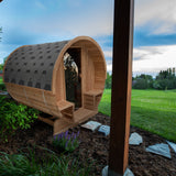 Aleko Outdoor Rustic Cedar Barrel Steam Sauna - Front Porch Canopy - UL Certified - 4 Person SB4CED-AP