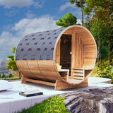Aleko Outdoor Rustic Cedar Barrel Steam Sauna - Front Porch Canopy - UL Certified - 4 Person SB4CED-AP