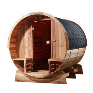 Aleko Outdoor Rustic Cedar Barrel Steam Sauna - Front Porch Canopy - UL Certified - 4-6 PersonSB6CED-AP