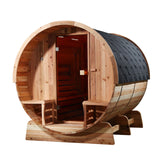 Aleko Outdoor Rustic Cedar Barrel Steam Sauna - Front Porch Canopy - UL Certified - 4-6 PersonSB6CED-AP