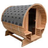 Aleko Outdoor Rustic Cedar Barrel Steam Sauna - Front Porch Canopy - UL Certified - 4-6 PersonSB6CED-AP