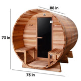Aleko Outdoor or Indoor Western Red Cedar Wet Dry Barrel Sauna - Front Porch Canopy with Panoramic View - Bitumen Shingle Roofing - 8 kW UL Certified KIP Harvia Heater - 6-8 Person