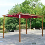 Aleko Aluminum Outdoor Retractable Pergola with Solar Powered LED Lamps and Wooden Finish - 13 x 10 Ft - Burgundy PERG10X13LBG-AP Supplies 