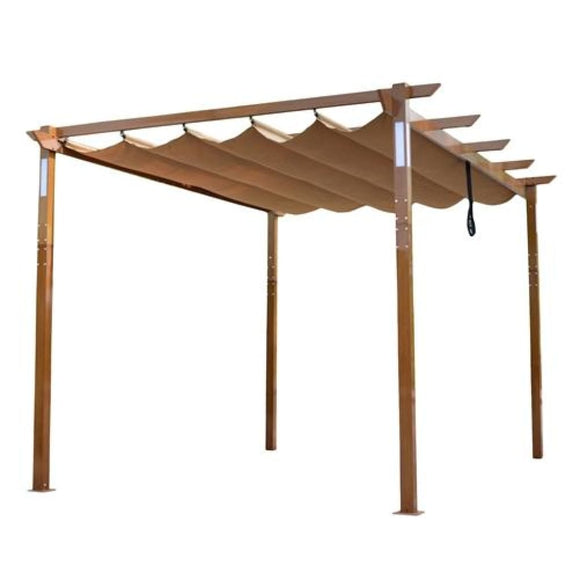 Aleko Aluminum Outdoor Retractable Pergola with Solar Powered LED Lamps and Wooden Finish - 13 x 10 Ft - Sand PERG10X13LSD-AP Supplies and 