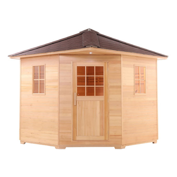 Aleko Canadian Hemlock Wet Dry Outdoor Sauna with Asphalt Roof - 6 kW ETL Certified Heater - 5 Person SKD5HEM-AP Aleko Outdoor Saunas