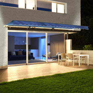 Aleko Half Cassette Motorized Retractable LED Luxury Patio Awning - 10 x 8 Feet - Blue AWCL10X8BLUE30-AP Aleko Motorized LED Luxury Awnings 