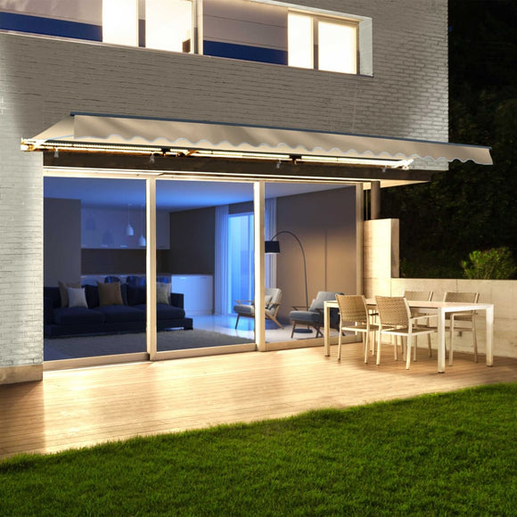 Aleko Half Cassette Motorized Retractable LED Luxury Patio Awning - 12 x 10 Feet - Ivory AWCL12X10IVOR29-AP Aleko Motorized LED Luxury 