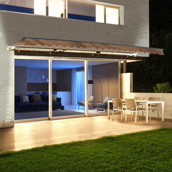Aleko Half Cassette Motorized Retractable LED Luxury Patio Awning - 12 x 10 Feet - Sand AWCL12X10SAND31-AP Aleko Motorized LED Luxury 