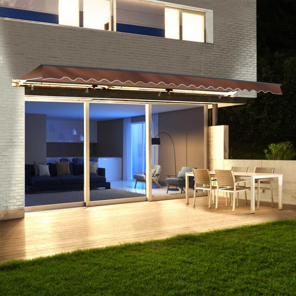 Aleko Half Cassette Motorized Retractable LED Luxury Patio Awning - 13 x 10 Feet - Brown AWCL13X10BRN36-AP Aleko Motorized LED Luxury 