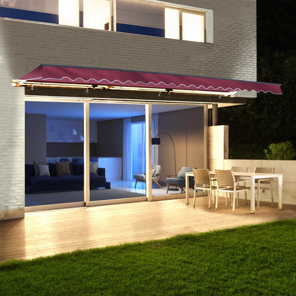 Aleko Half Cassette Motorized Retractable LED Luxury Patio Awning - 13 x 10 Feet - Burgundy AWCL13X10BURG37-AP Aleko Motorized LED Luxury 