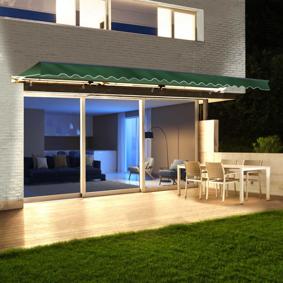 Aleko Half Cassette Motorized Retractable LED Luxury Patio Awning - 13 x 10 Feet - Green AWCL13X10GR39-AP Aleko Motorized LED Luxury Awnings