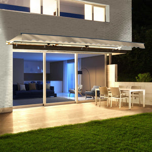 Aleko Half Cassette Motorized Retractable LED Luxury Patio Awning - 13 x 10 Feet - Ivory AWCL13X10IVOR29-AP Aleko Motorized LED Luxury 