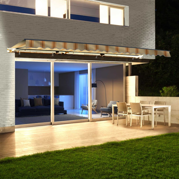 Aleko Half Cassette Motorized Retractable LED Luxury Patio Awning - 13 x 10 Feet - Multi-Striped Yellow AWCL13X10MSY315-AP Aleko Motorized 
