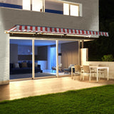 Aleko Half Cassette Motorized Retractable LED Luxury Patio Awning - 13 x 10 Feet - Red and White Stripes AWCL13X10RDWT05-AP Aleko Motorized 