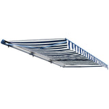 Aleko Half Cassette Motorized Retractable LED Luxury Patio Awning - 20 x 10 Feet - Blue and White Stripes AWCL20X10BLWT03-AP Aleko Motorized