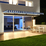 Aleko Half Cassette Motorized Retractable LED Luxury Patio Awning - 20 x 10 Feet - Blue and White Stripes AWCL20X10BLWT03-AP Aleko Motorized
