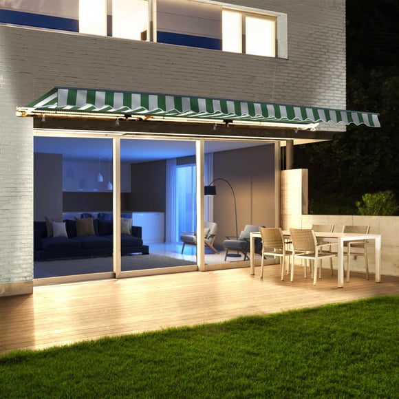 Aleko Half Cassette Motorized Retractable LED Luxury Patio Awning - 20 x 10 Feet - Green and White Stripes AWCL20X10GRWT00-AP Aleko 
