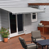 Aleko Motorized Retractable Patio Awning 12x10 Feet Gray and White Striped AWM12X10GREYWHT-AP Motorized Retractable Awnings 12 x 10 Ft