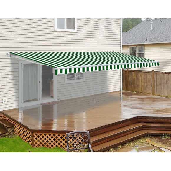 Aleko Motorized Retractable Patio Awning 16X10 Feet Green And White Striped Awm16X10Grwhstr00-Ap Motorized Retractable Awnings 16 X 10 Ft