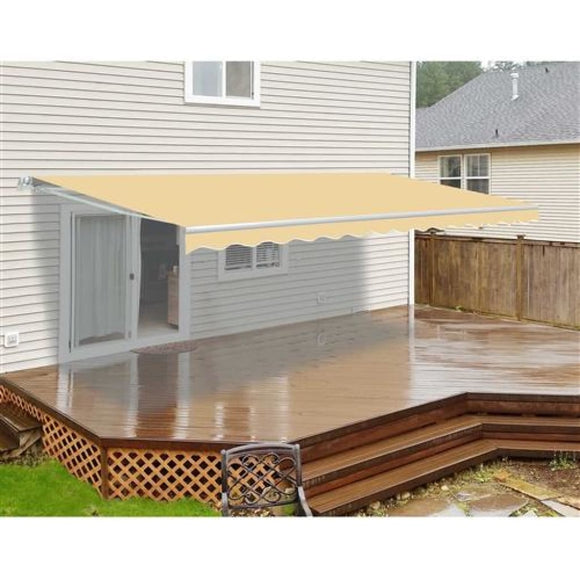 Aleko Motorized Retractable Patio Awning 20X10 Feet Ivory Awm20X10Ivory29-Ap Motorized Retractable Awnings 20 X 10 Ft