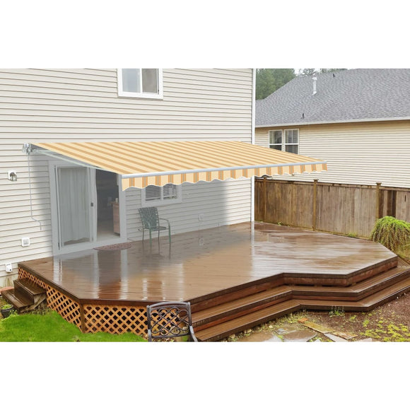 Aleko Motorized Retractable Patio Awning 20X10 Feet Multi Striped Yellow Awm20X10Msyl315-Ap Motorized Retractable Awnings 20 X 10 Ft