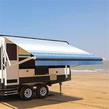 Aleko Motorized Retractable RV Awning 12 x 8 Feet Blue Striped RVAWM12X8BLSTR32-AP RV Awnings Motorized 12 x 8 Ft