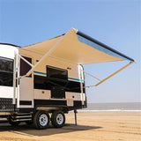 Aleko Motorized Retractable RV Awning 12 x 8 Feet Blue Striped RVAWM12X8BLSTR32-AP RV Awnings Motorized 12 x 8 Ft