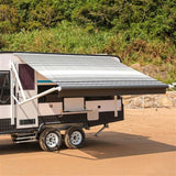 Aleko Motorized Retractable RV Awning 13 x 8 Feet Black Striped RVAWM13X8BLKST33-AP RV Awnings Motorized 13 x 8 Ft