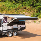 Aleko Motorized Retractable RV Awning 13 x 8 Feet Black Striped RVAWM13X8BLKST33-AP RV Awnings Motorized 13 x 8 Ft