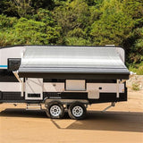Aleko Motorized Retractable RV Awning 13 x 8 Feet Black Striped RVAWM13X8BLKST33-AP RV Awnings Motorized 13 x 8 Ft