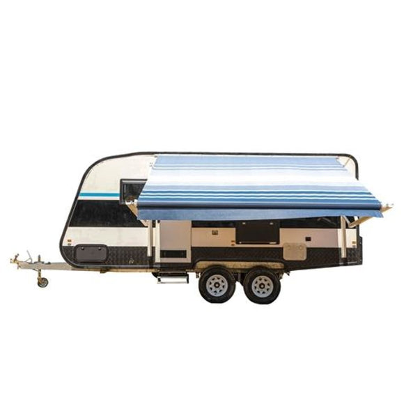 Aleko Motorized Retractable RV Awning 16 x 8 Feet Blue Striped RVAWM16X8BLSTR32-AP RV Awnings Motorized 16 x 8 Ft