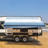Aleko Motorized Retractable RV Awning 20 x 8 Feet Blue Striped RVAWM20X8BLSTR32-AP RV Awnings Motorized 20 x 8 Ft