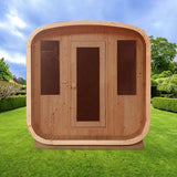 Aleko Outdoor Rustic Cedar Barrel Steam Rounded Square Sauna with Bitumen Shingle Roofing - 4 Person - 4.5 kW ETL Certified Heater 