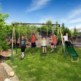 Aleko Outdoor Sturdy Child Swing Set with 2 Swings Trapeze Glider and Slide BSW09-AP Fun Zone