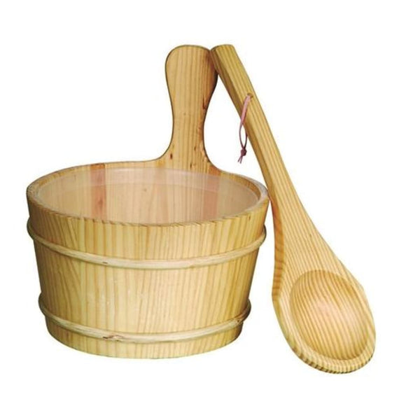Aleko Pine Wood Sauna Bucket with Plastic Liner and Water Scoop WZ01-AP Aleko Sauna Accessories