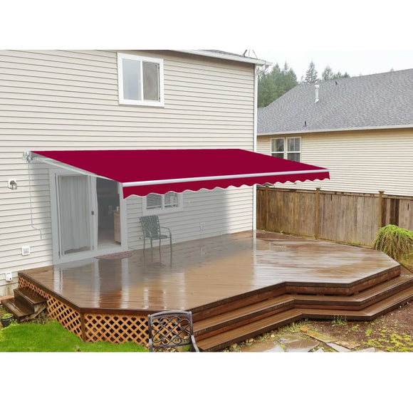 Aleko Retractable Patio Awning 10X8 Feet Burgundy Aw10X8Burg37-Ap Retractable Awnings 10 X 8 Ft.
