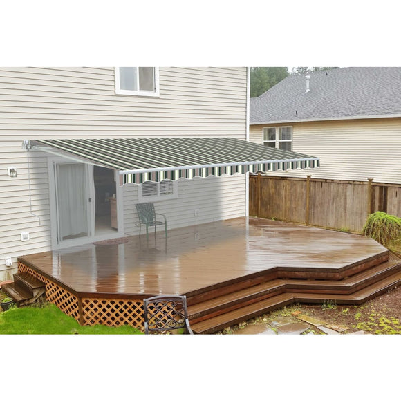 Aleko Retractable Patio Awning 10X8 Feet Multi Striped Green Aw10X8Mstrgr58-Ap Retractable Awnings 10 X 8 Ft.